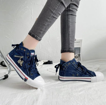 LP | Sneakers in denim con suola bianca