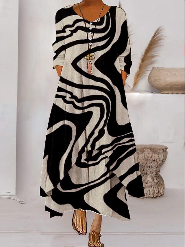 ER | Maxi abito a maniche lunghe - Scollo a bottoni