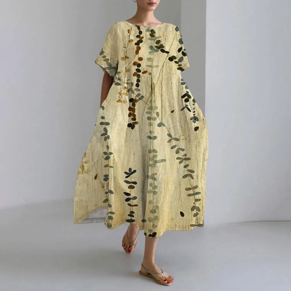 ER | Vestito estivo allentato di taglia superiore con tasca e scollo a O Maxi abito estivo elegante