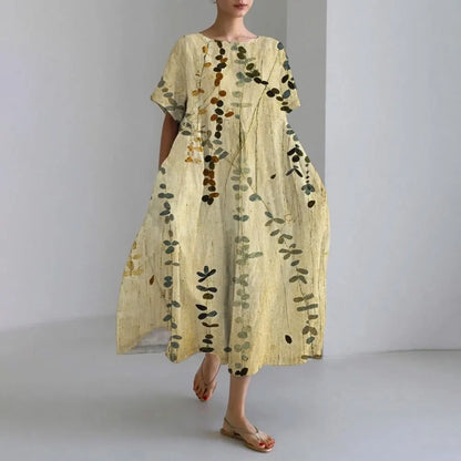 ER | Vestito estivo allentato di taglia superiore con tasca e scollo a O Maxi abito estivo elegante