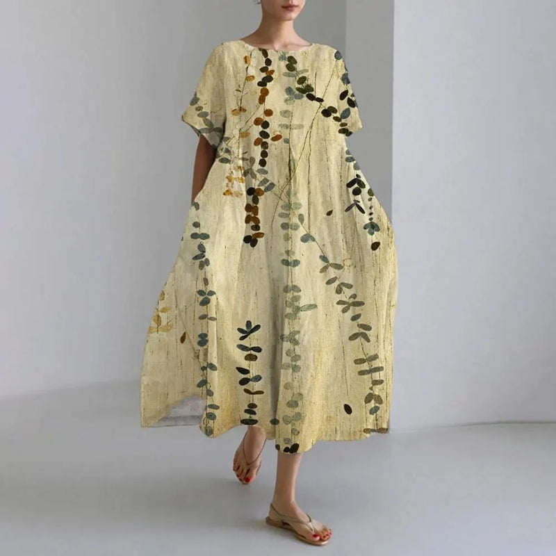 ER | Vestito estivo allentato di taglia superiore con tasca e scollo a O Maxi abito estivo elegante