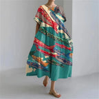 ER | Vestito estivo allentato di taglia superiore con tasca e scollo a O Maxi abito estivo elegante