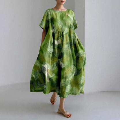 ER | Vestito estivo allentato di taglia superiore con tasca e scollo a O Maxi abito estivo elegante