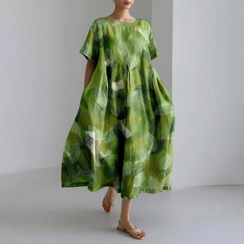 ER | Vestito estivo allentato di taglia superiore con tasca e scollo a O Maxi abito estivo elegante