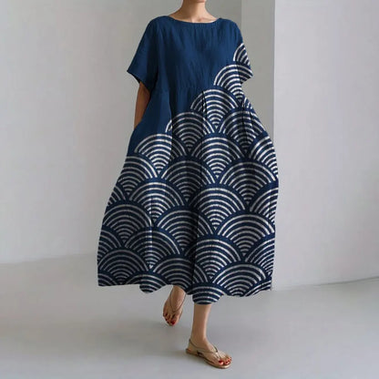 ER | Vestito estivo allentato di taglia superiore con tasca e scollo a O Maxi abito estivo elegante