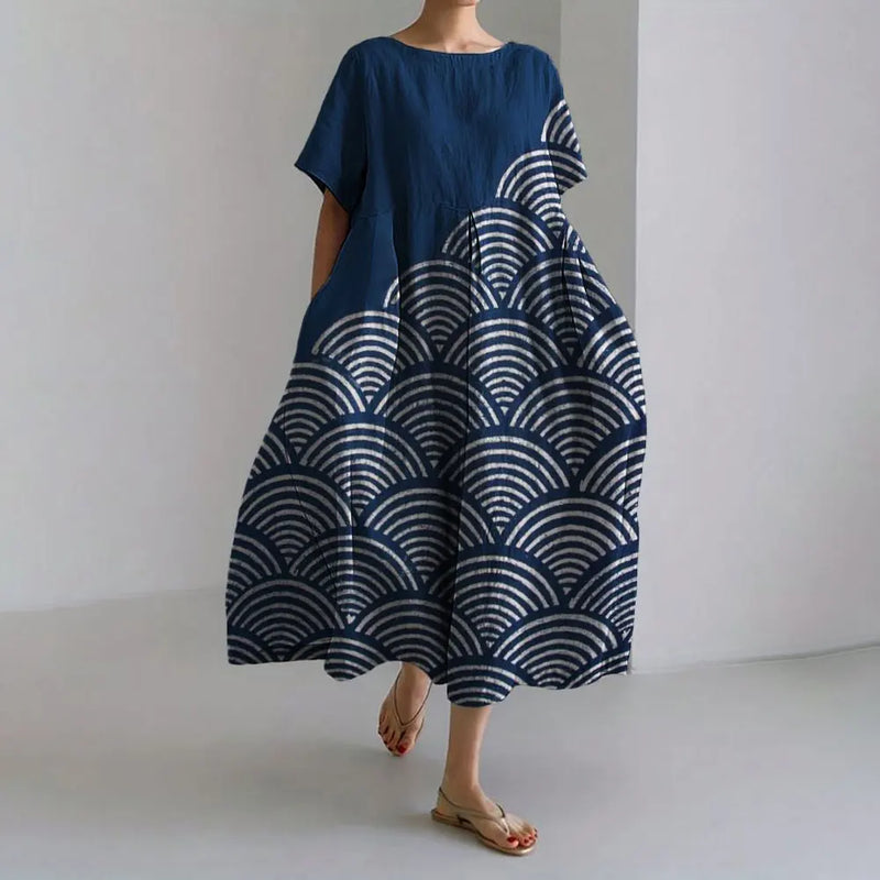 ER | Vestito estivo allentato di taglia superiore con tasca e scollo a O Maxi abito estivo elegante