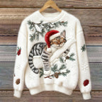 Christmas Lazy Cat Art Women's Cozy Plush Sweater elevenforest