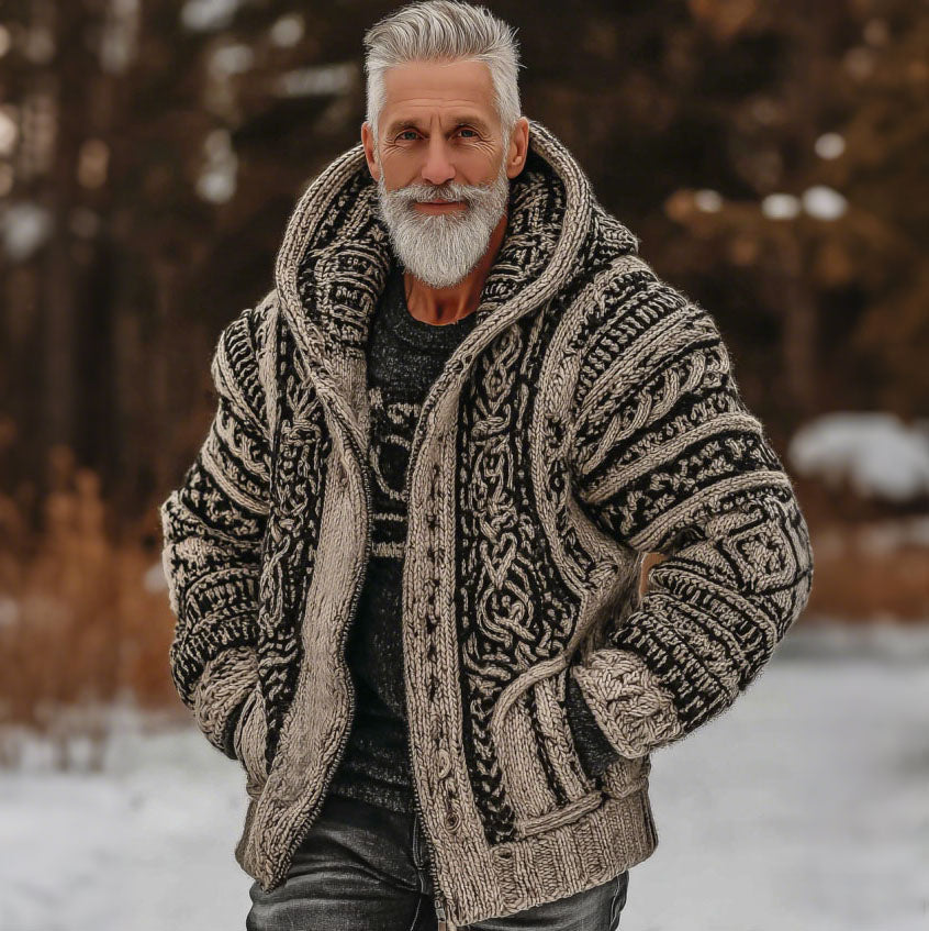 Men's Vintage Viking Celtic Pattern Art Zipper Hooded Jacket elevenforest