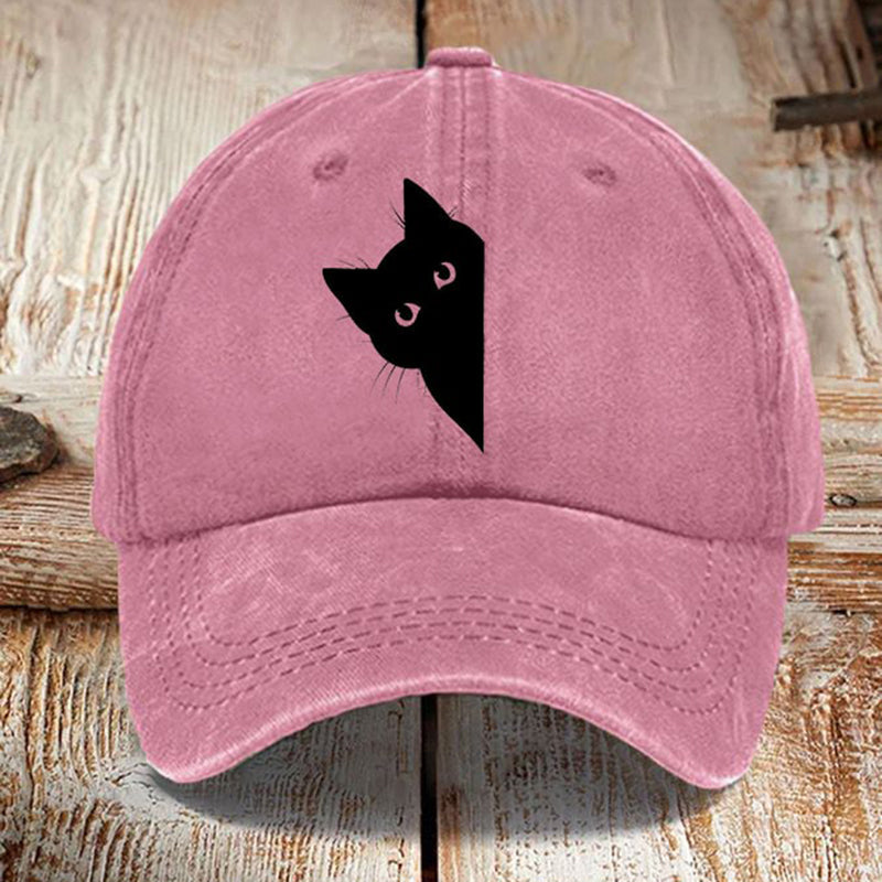 Japanese Art Black Cat Print Washed Sun Hat elevenforest