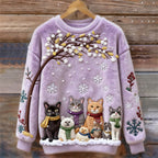 Christmas Cats Embroidery Women's Cozy Plush Sweater elevenforest