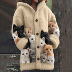 Lovely Fuzzy Cats Cozy Knit Hooded Cardigan elevenforest