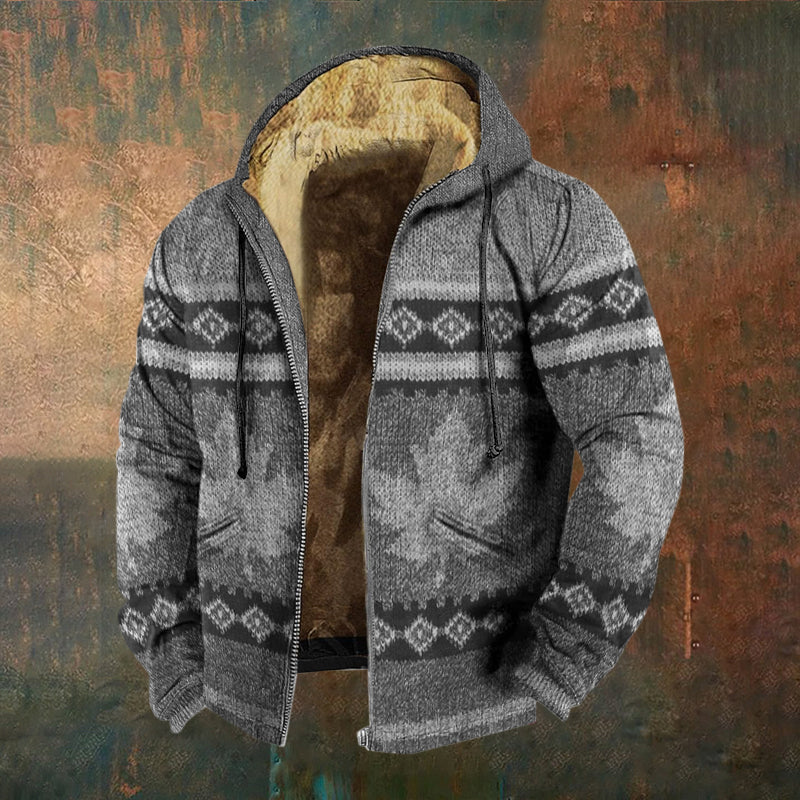 Vintage Canadian Maple Leaf Flag Men's Zip-up Plush Jacket elevenforest