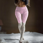 Retro Cat Black And White Patchwork Design Women's Knitted Tight-fitting Leggings elevenforest