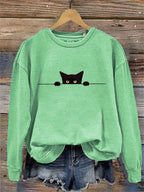 Women's Casual Funny Black Cat Print Sweatshirt elevenforest