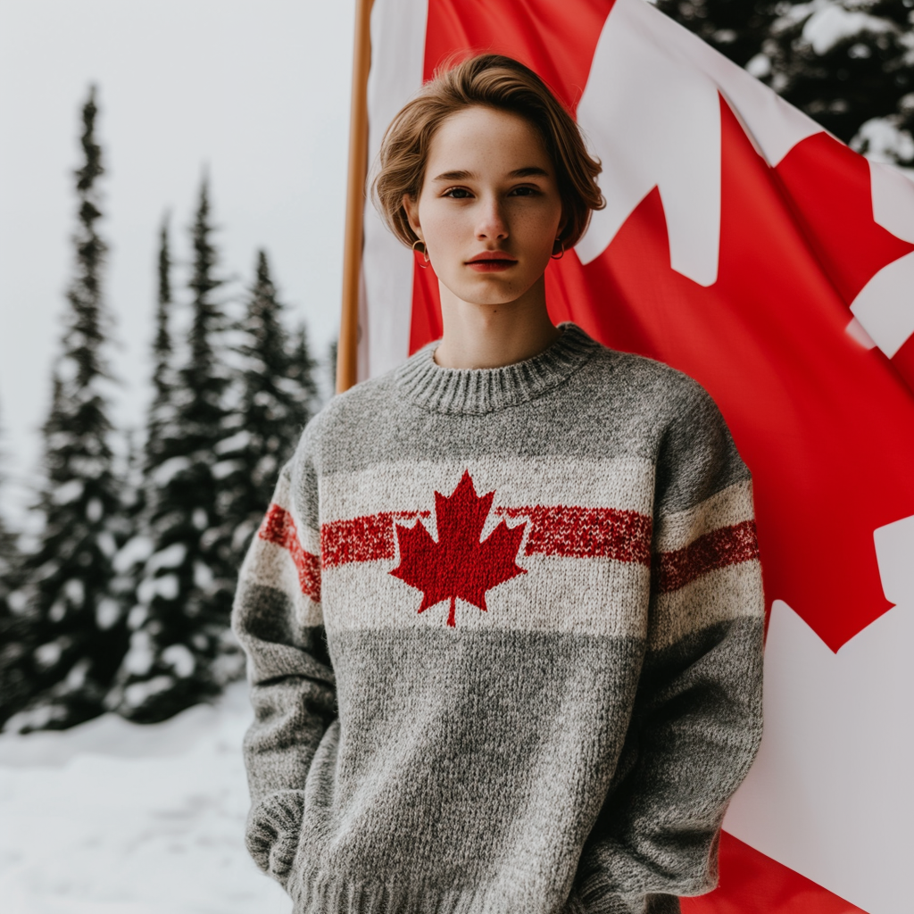 Women's Canada Maple Leaf Pattern Cozy Knit Sweater elevenforest