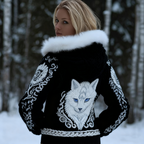 Viking Retro Style Cat Embroidery Pattern Women's Knit Hooded Sweater Jacket elevenforest