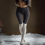 Retro Cat Black And White Patchwork Design Women's Knitted Tight-fitting Leggings elevenforest