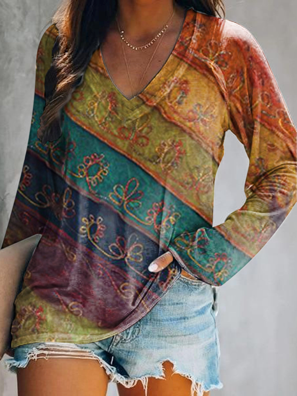 Women's Dandelion Art Print V-Neck Long Sleeve Top