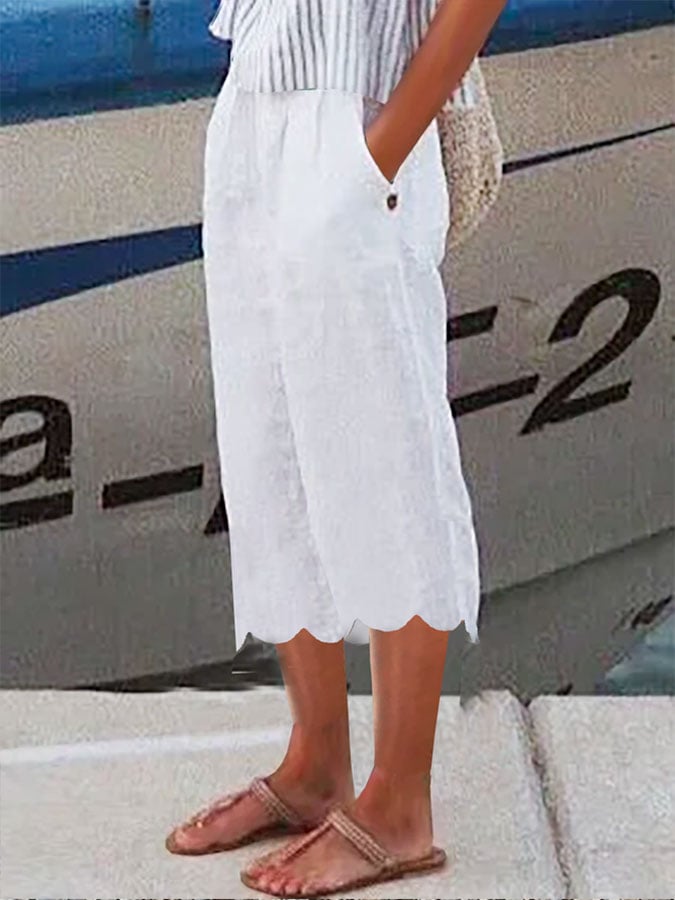 Women's Casual Cotton Linen Cropped Pants