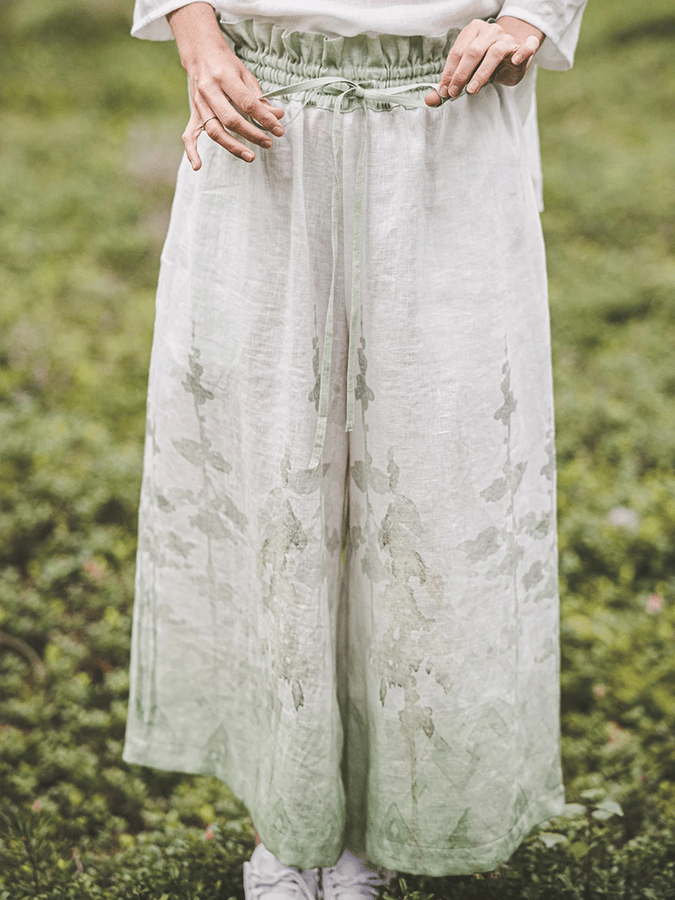 Women's Gradient Forest Print Linen Wide-Leg Pants