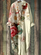 ER | Abito midi abbottonato con stampa floreale