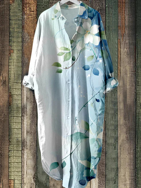 ER | Abito midi abbottonato con stampa floreale