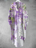 ER | Abito midi abbottonato con stampa floreale