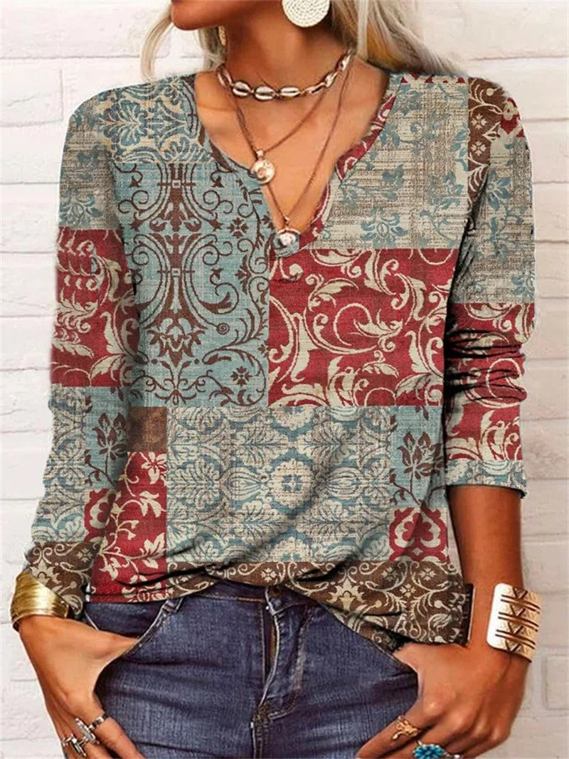 ER | top a maniche lunghe con stampa patchwork boho